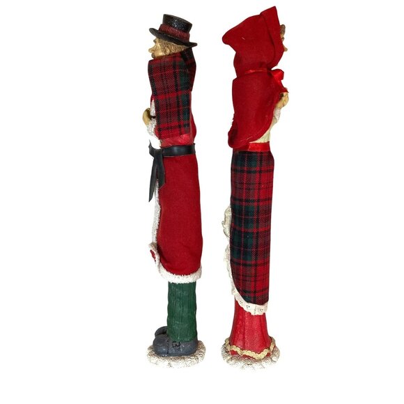 Vintage Christmas Caroler Figurines Set Of 2 Tall 21in Red & Green Plaid Details - Picture 5 of 8
